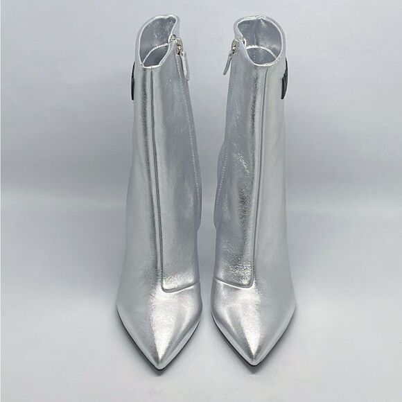 Moschino Logo-Detailed Metallic Leather High-Heel Booties size 38 - Picture 5 of 15